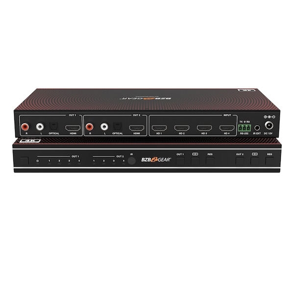Bzbgear 4x2 4K UHD HDMI Seamless Switcher Quad MultiViewer with Audio De-embedder BG-UHD-MVS42MA - main